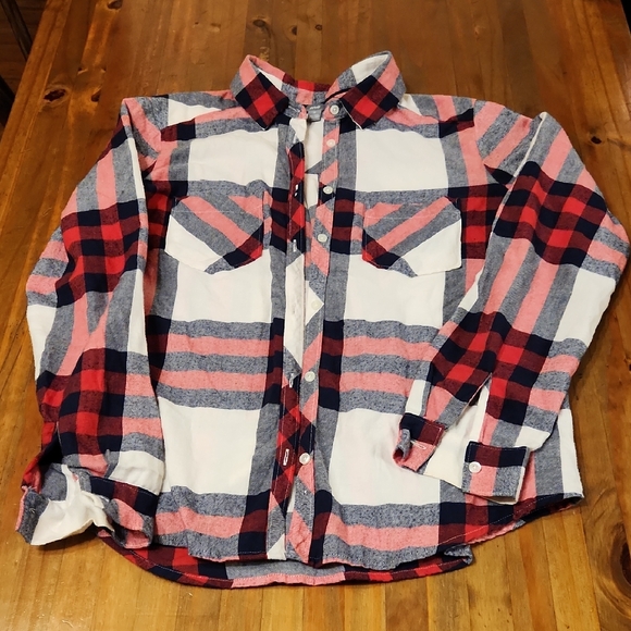 aerie Tops - Aerie Red and Blue Plaid Button Down Shirt
